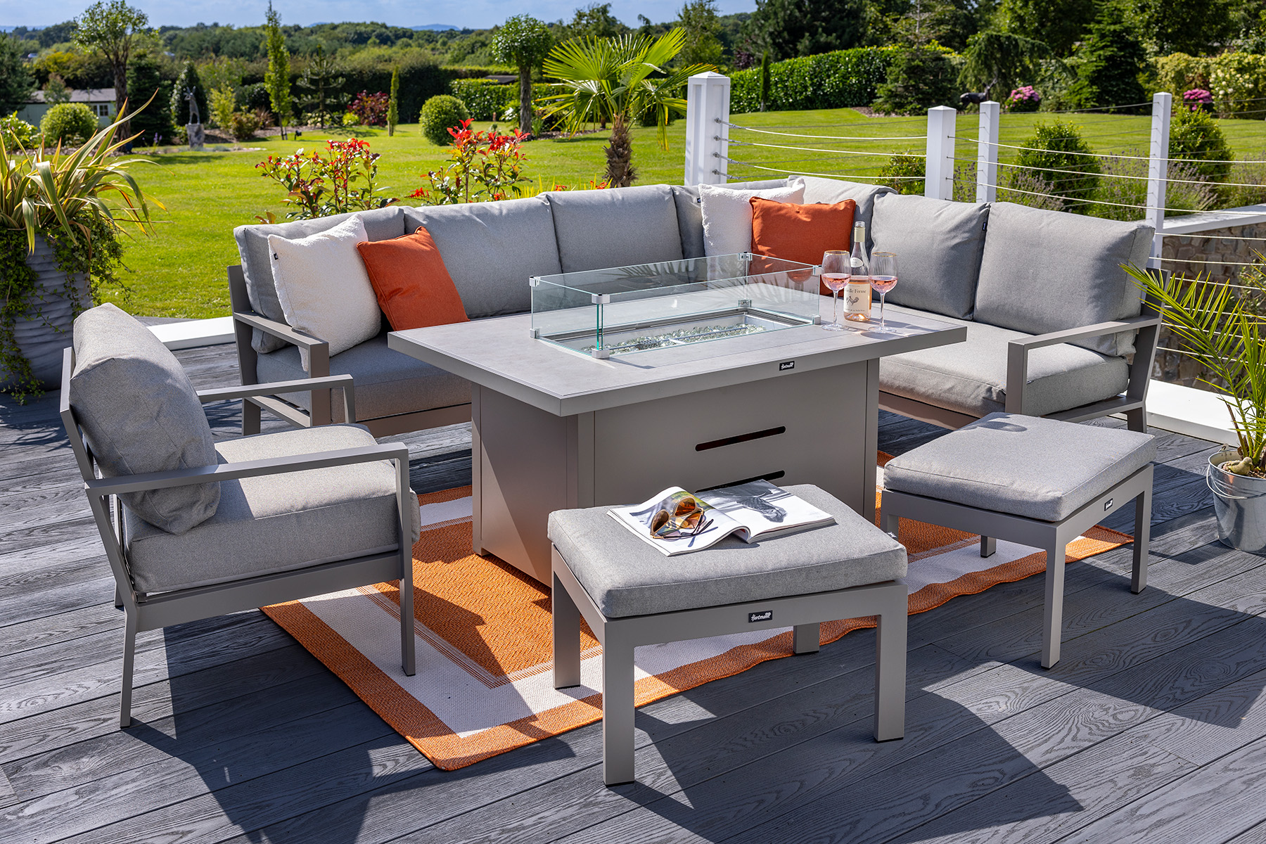 Rio Rectangular Casual Dining Set with Gas Fire Pit Table